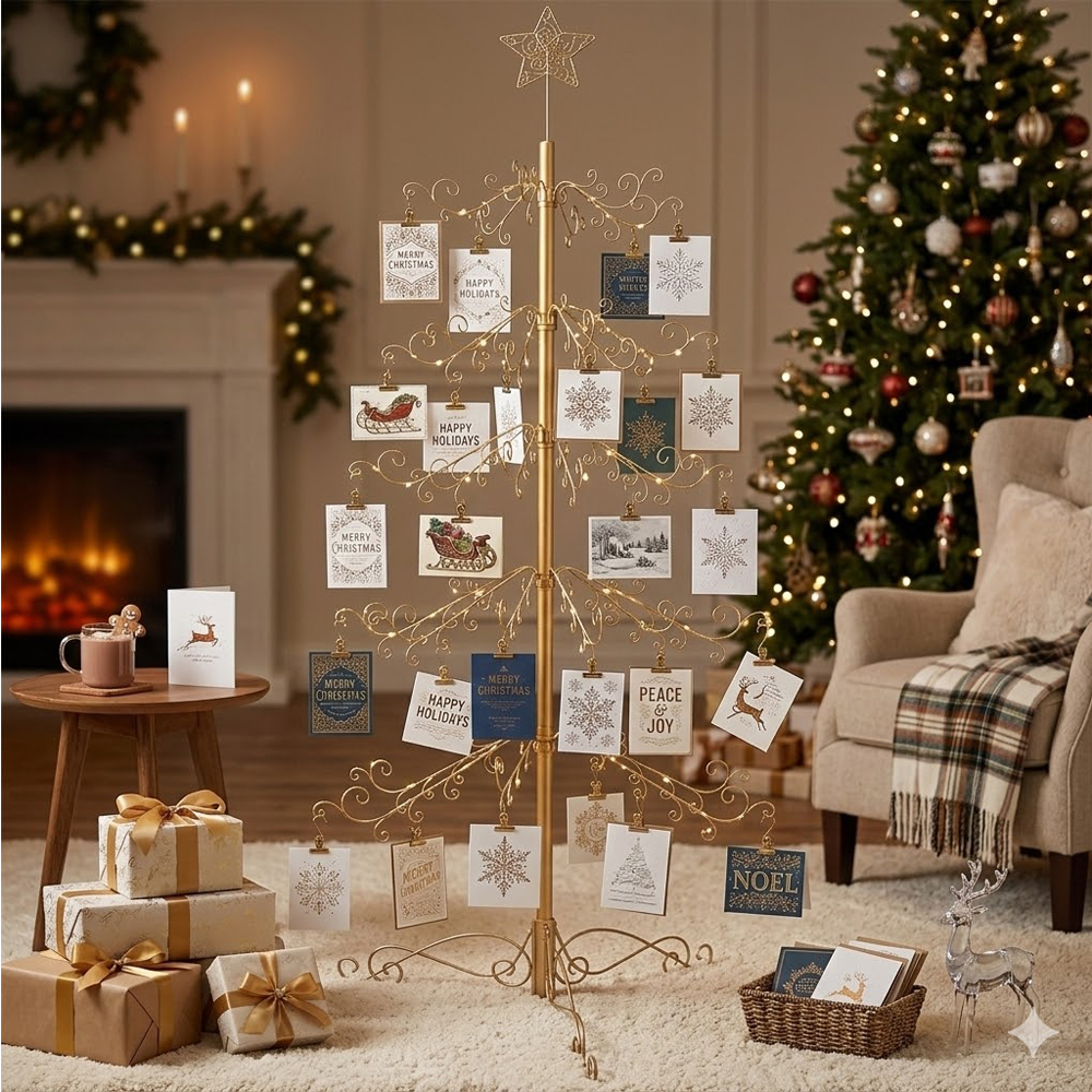 HOHIYA  6.5 Feet Wrought Iron Christmas Tree Alternative Metal Ornament Display Stand with 174 Hooks Extra Large Floor Standing ECO Xmas Tree for Keepsake Collections Gold